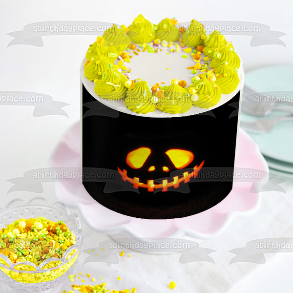 Halloween Pumpkin Jack-O-Lantern Spooky Scary Edible Cake Topper Image ABPID52944