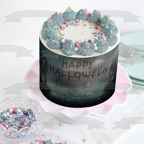 Happy Halloween Scary Zombies Edible Cake Topper Image ABPID52702