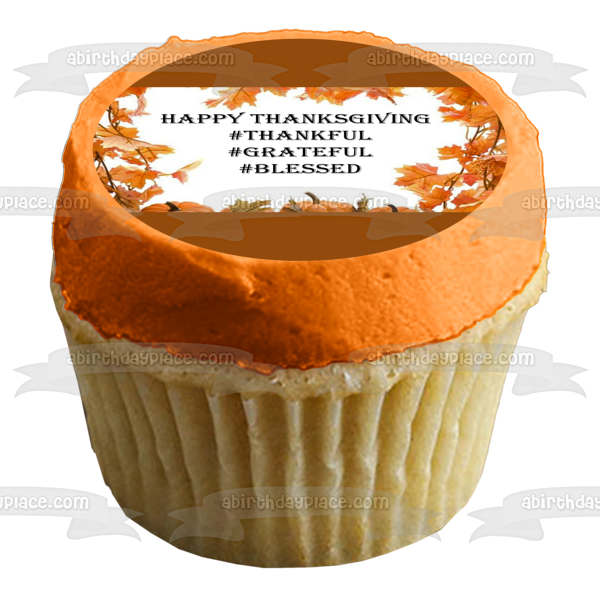 Happy Thanksgiving #Thankful #Grateful #Blessed Fall Colored Leaves Edible Cake Topper Image ABPID52732