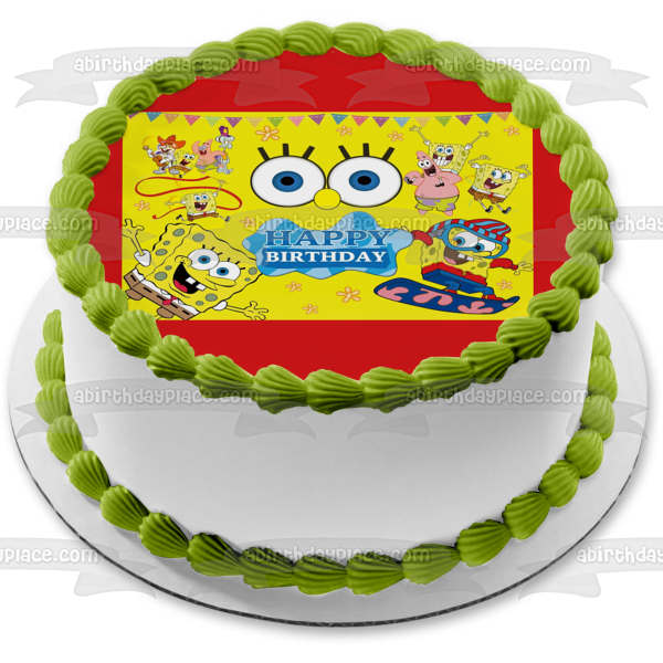 SpongeBob SquarePants Happy Birthday Patrick Sandy Squidword Edible Cake Topper Image ABPID52735