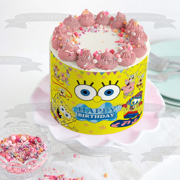 SpongeBob SquarePants Happy Birthday Patrick Sandy Squidword Edible Cake Topper Image ABPID52735