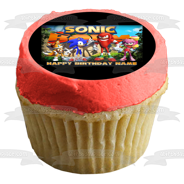 Sonic Boom Sonic the Hedgehog Knuckles Tails Amy Rose Happy Birthday Personalized Name Edible Cake Topper Image ABPID52995