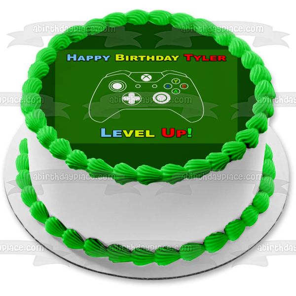 XBox Controller Level Up Happy Birthday Your Personalized Name Edible Cake Topper Image ABPID53012