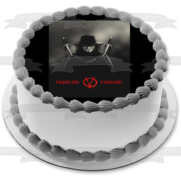V for Vendetta Guy Fawkes Movie Mask Dystopian Edible Cake Topper Image ABPID52775