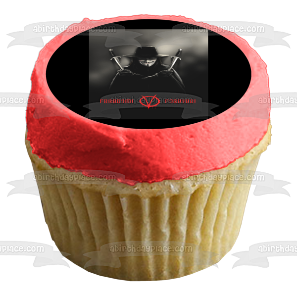 V for Vendetta Guy Fawkes Movie Mask Dystopian Edible Cake Topper Image ABPID52775
