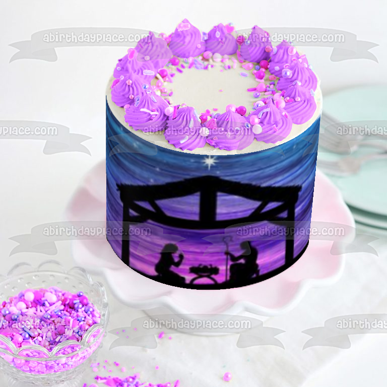 Baby Jesus Mary Joseph Merry Christmas Edible Cake Topper Image ABPID53028