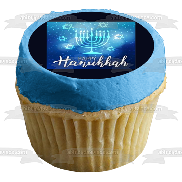 Happy Hanukkah Star of David Menorah Edible Cake Topper Image ABPID53029