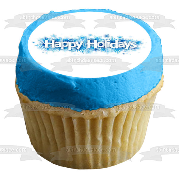 Happy Holidays Blue Snowflakes Edible Cake Topper Image ABPID53035