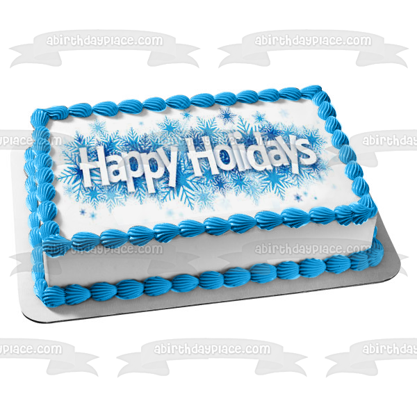 Happy Holidays Blue Snowflakes Edible Cake Topper Image ABPID53035