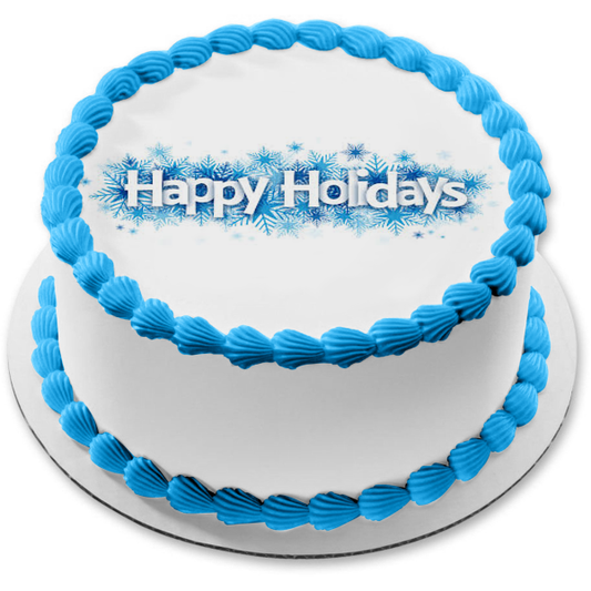 Happy Holidays Blue Snowflakes Edible Cake Topper Image ABPID53035