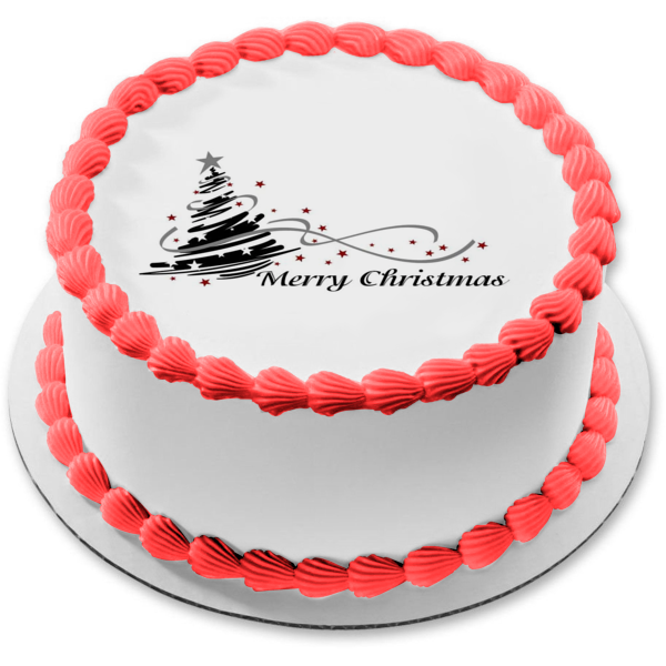 Merry Christmas Christmas Tree Edible Cake Topper Image ABPID53038