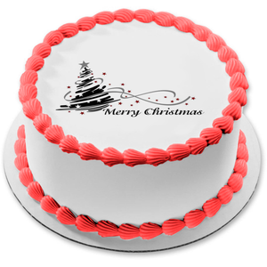 Merry Christmas Christmas Tree Edible Cake Topper Image ABPID53038