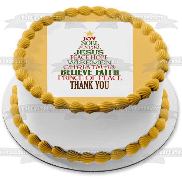 Merry Christmas Christmas Tree of Holiday Words Joy Noel Angel Edible Cake Topper Image ABPID53043