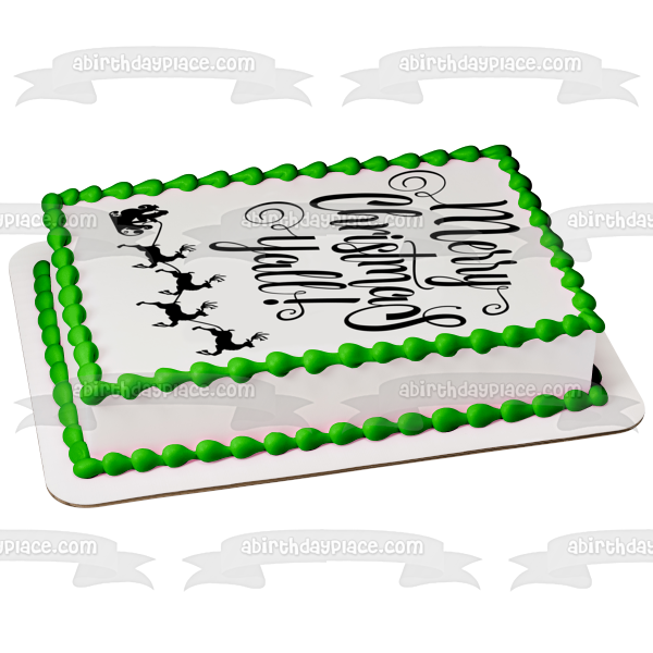 Merry Christmas Ya'll Santa Clause Sleigh Reindeer Black and White Silhouettes Edible Cake Topper Image ABPID53065