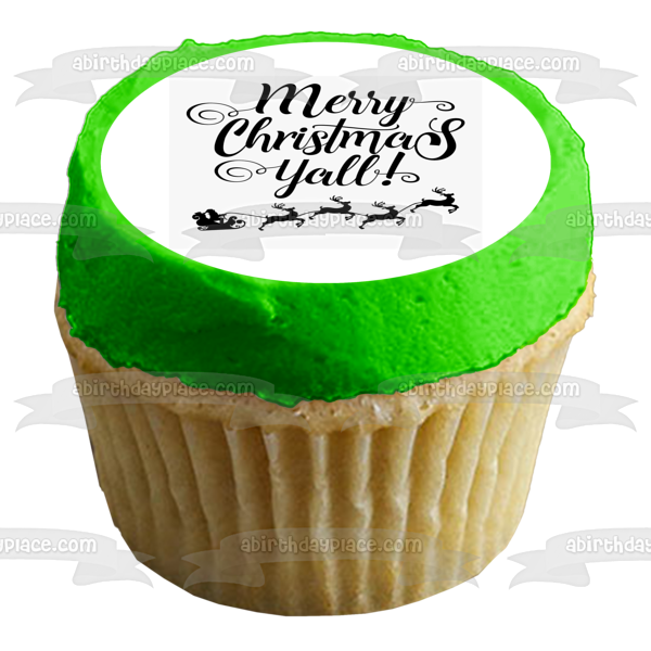 Feliz Navidad, Papá Noel, trineo, reno, siluetas en blanco y negro, decoración comestible para tarta, imagen ABPID53065 