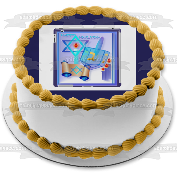 Happy Hanukkah Candles Dreidel Star of David Edible Cake Topper Image ABPID53067