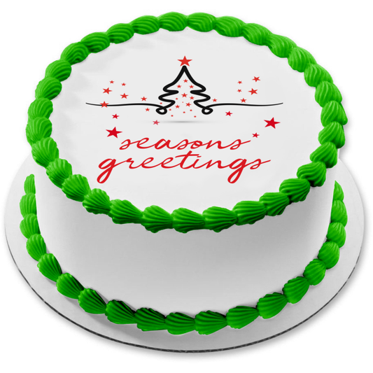 Season's Greetings Christmas Tree Stars Edible Cake Topper Image ABPID53071