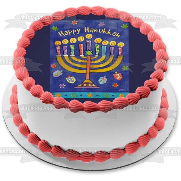 Happy Hanukkah Menorah Dreidel Star of David Edible Cake Topper Image ABPID53078