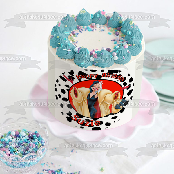 Disney 101 Dalmatians Cruella De Ville Happy Birthday Your Personalized Name Edible Cake Topper Image ABPID52851