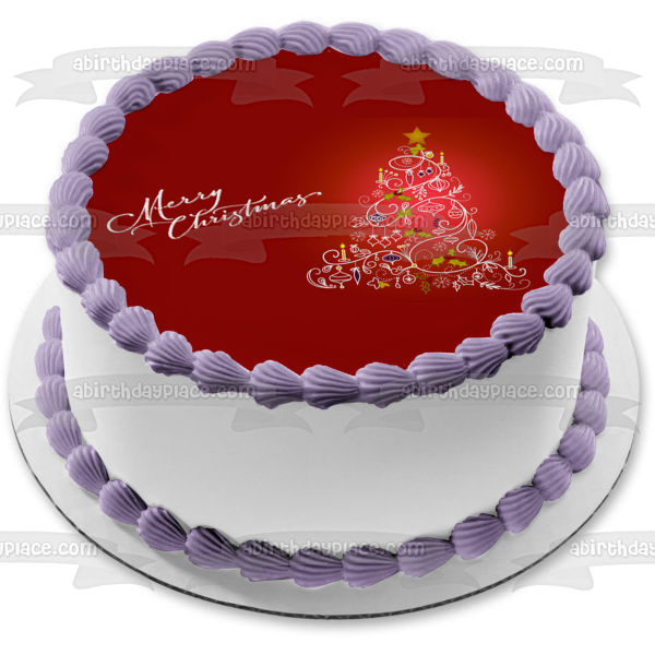 Merry Christmas Christmas Tree Edible Cake Topper Image ABPID53097