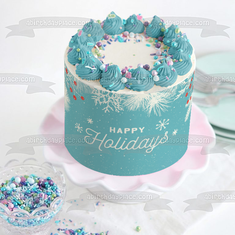 Happy Holidays Snowflakes Edible Cake Topper Image ABPID53107