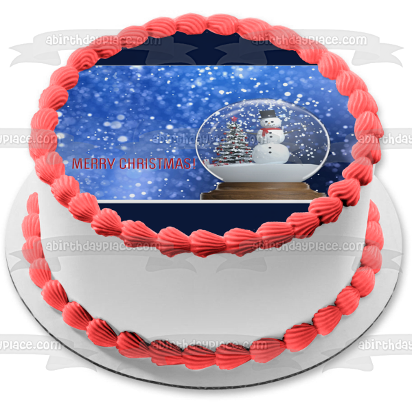 Merry Christmas Snowman In Snowglobe Edible Cake Topper Image ABPID53111