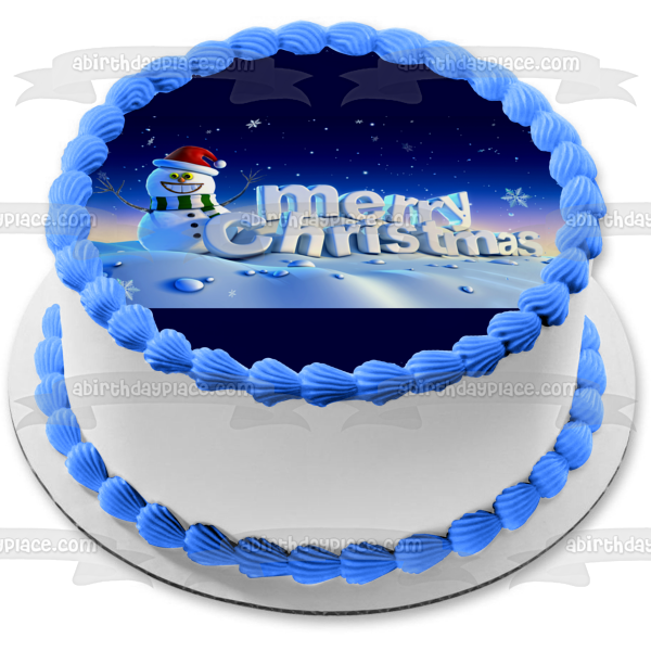 Merry Christmas Snowman Edible Cake Topper Image ABPID53112