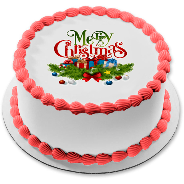 Merry Christmas Christmas Decorations Christmas Presents Edible Cake Topper Image ABPID53115