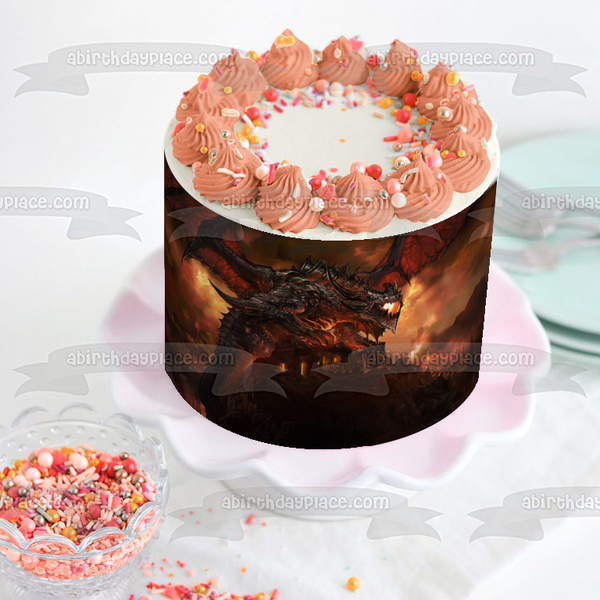 Dragon Medieval Fantasy Monster Fire Edible Cake Topper Image ABPID52886