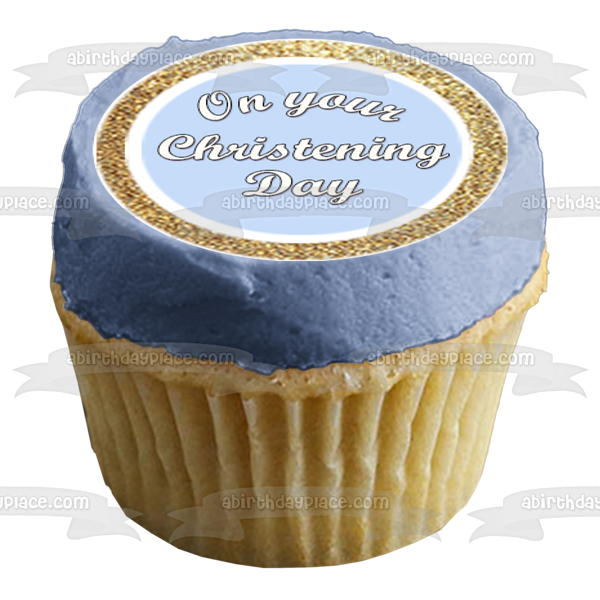 Christening Day Baby Boy Blue Crosses Edible Cupcake Topper Images ABPID56431