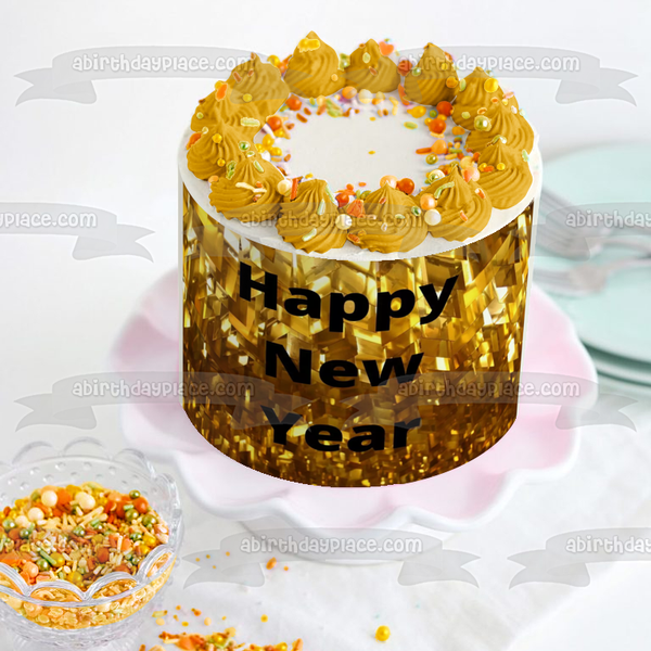 Happy New Year Gold Background Edible Cake Topper Image ABPID53153