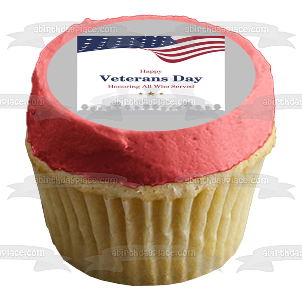 Happy Veterans Day Honoring All Who Served American Flag Soldier Silhouettes Edible Cake Topper Image ABPID53303