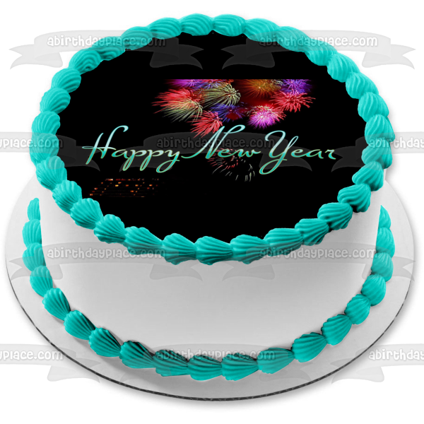 Happy New Year Fireworks Edible Cake Topper Image ABPID53166