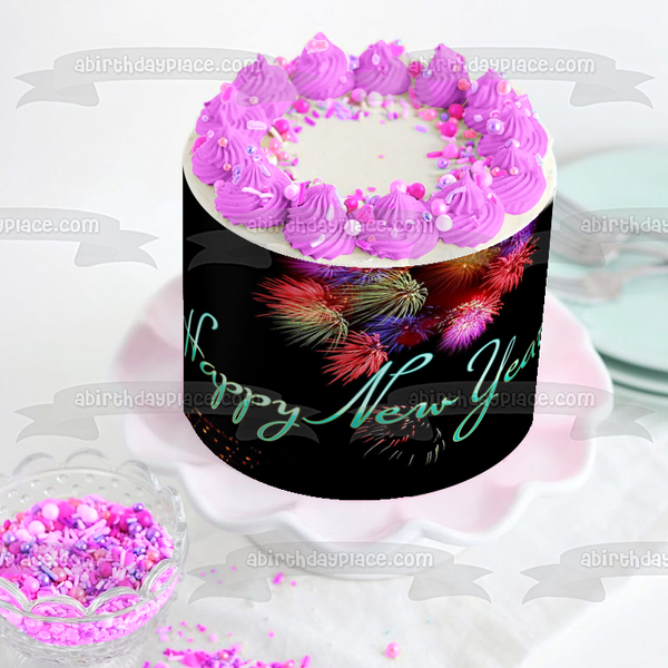 Happy New Year Fireworks Edible Cake Topper Image ABPID53166