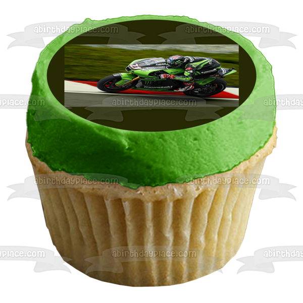 Kawasaki Ninja Green Racing Motorcycle Edible Cake Topper Image ABPID53228
