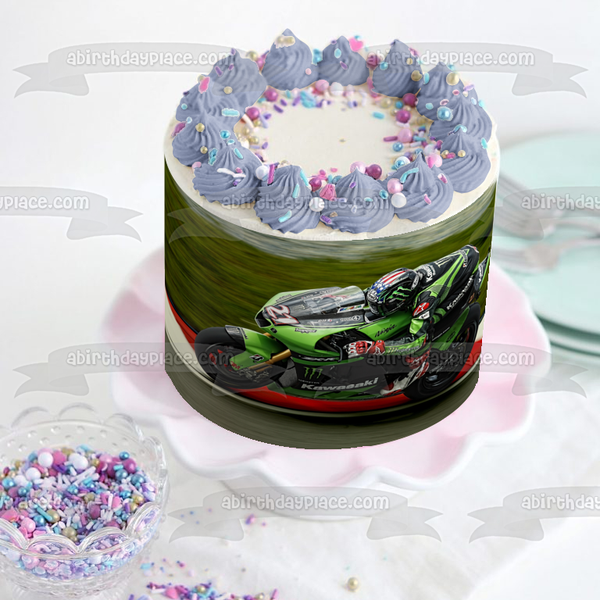 Kawasaki Ninja Green Racing Motorcycle Edible Cake Topper Image ABPID53228