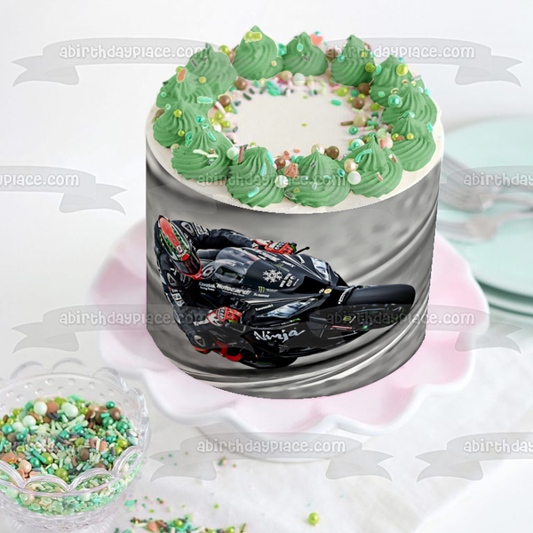Kawasaki Ninja Black Motorcycle Racing Edible Cake Topper Image ABPID53229