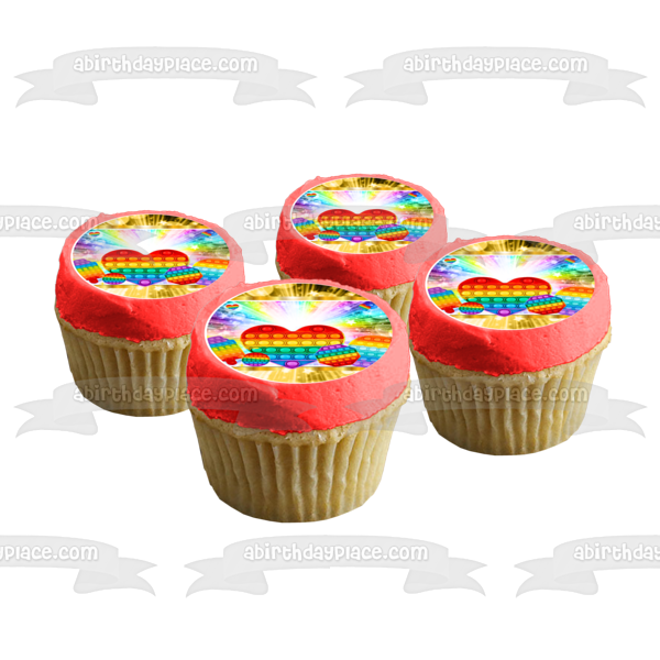 Pop It Rainbow Hearts and Other Various Shapes Edible Cake Topper Image ABPID56450