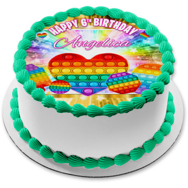 Pop It Rainbow Hearts and Other Various Shapes Edible Cake Topper Image ABPID56450