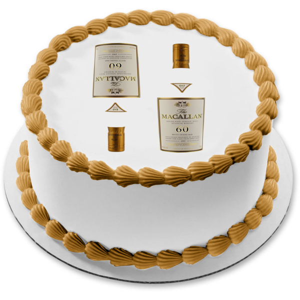 Macallan 60 Scotch Whisky Customizable Alcohol Bottle Edible Cake Topper Image ABPID53358