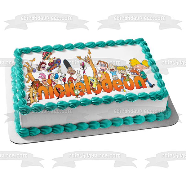 Nickelodeon Logo 90's Classic Cartoon Characters Hey Arnold Tommy Angelica Gerald CatDog Edible Cake Topper Image ABPID53239