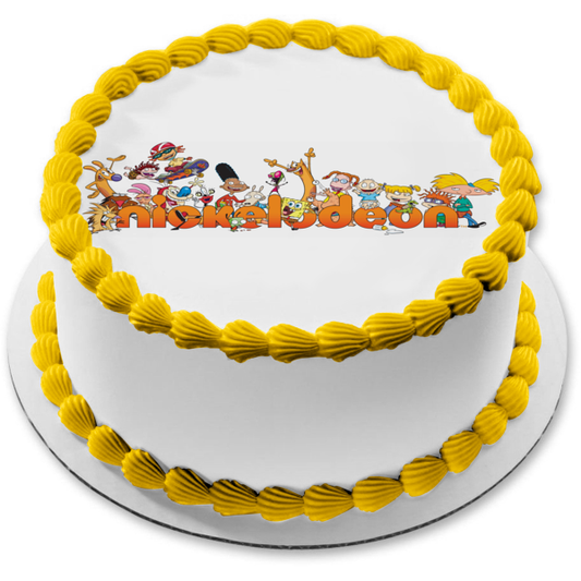 Nickelodeon Logo 90's Classic Cartoon Characters Hey Arnold Tommy Angelica Gerald CatDog Edible Cake Topper Image ABPID53239