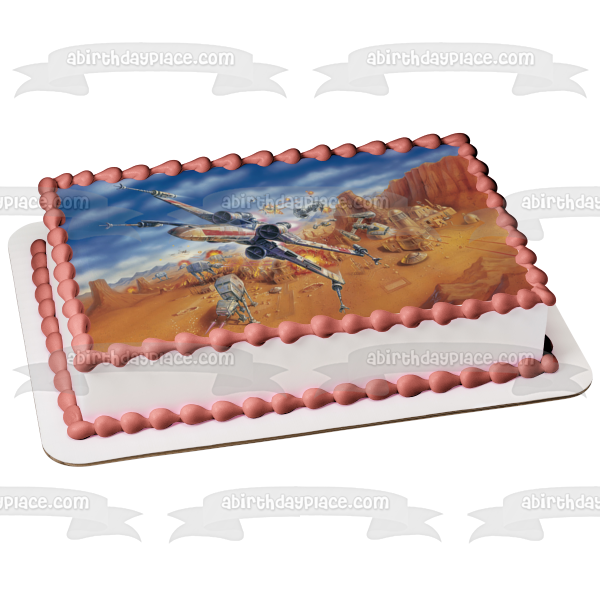 Star Wars Battle X Wing Tie Fighter at at Walkers Edible Cake Topper Image ABPID56455