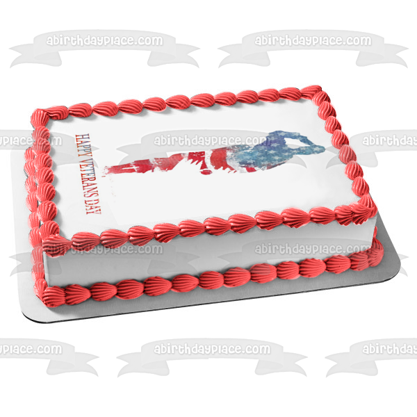 Happy Veterans Day Soldier Silouhette American Flag Edible Cake Topper Image ABPID53294