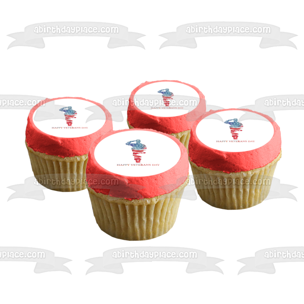 Happy Veterans Day Soldier Silouhette American Flag Edible Cake Topper Image ABPID53294
