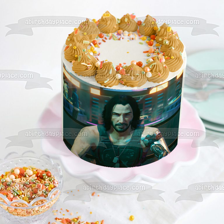 Cyberpunk 2077 Keanu Reeves Edible Cake Topper Image ABPID53417