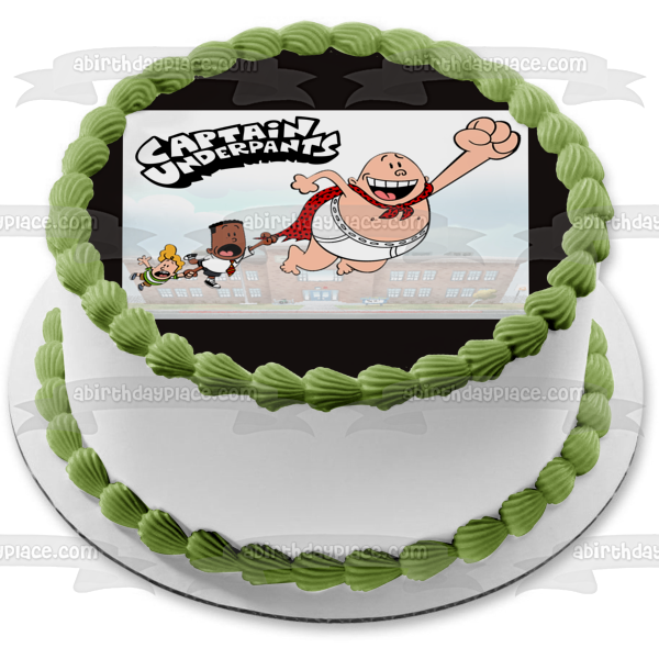 Captain Underpants Flying Past School Children's Book Series Edible Cake Topper Image ABPID53707