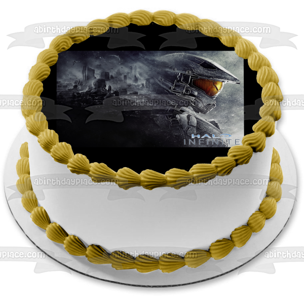 Halo Infinite Open World RPG Master Chief City Scape Customizable Gaming Shooter Edible Cake Topper Image ABPID53716