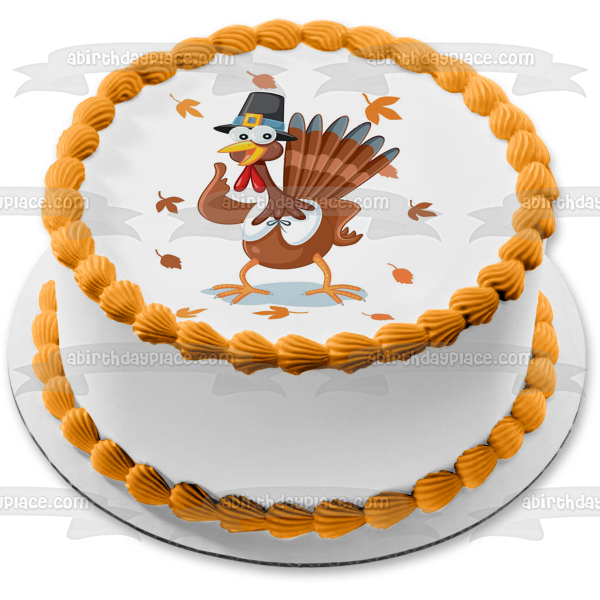 Dancing Turkey Happy Thanksgiving Edible Cake Topper Image ABPID53431