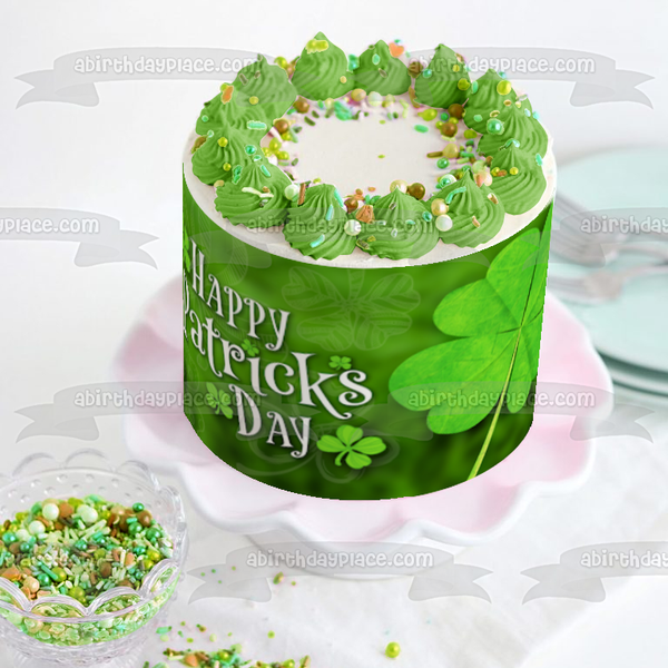 Happy St. Patrick's Day 4 Leaf Clovers Edible Cake Topper Image ABPID53723